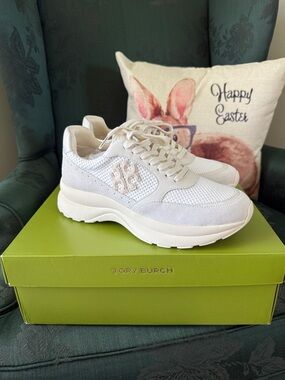 Tory Burch Off-White Mesh & Suede Platform Sneaker